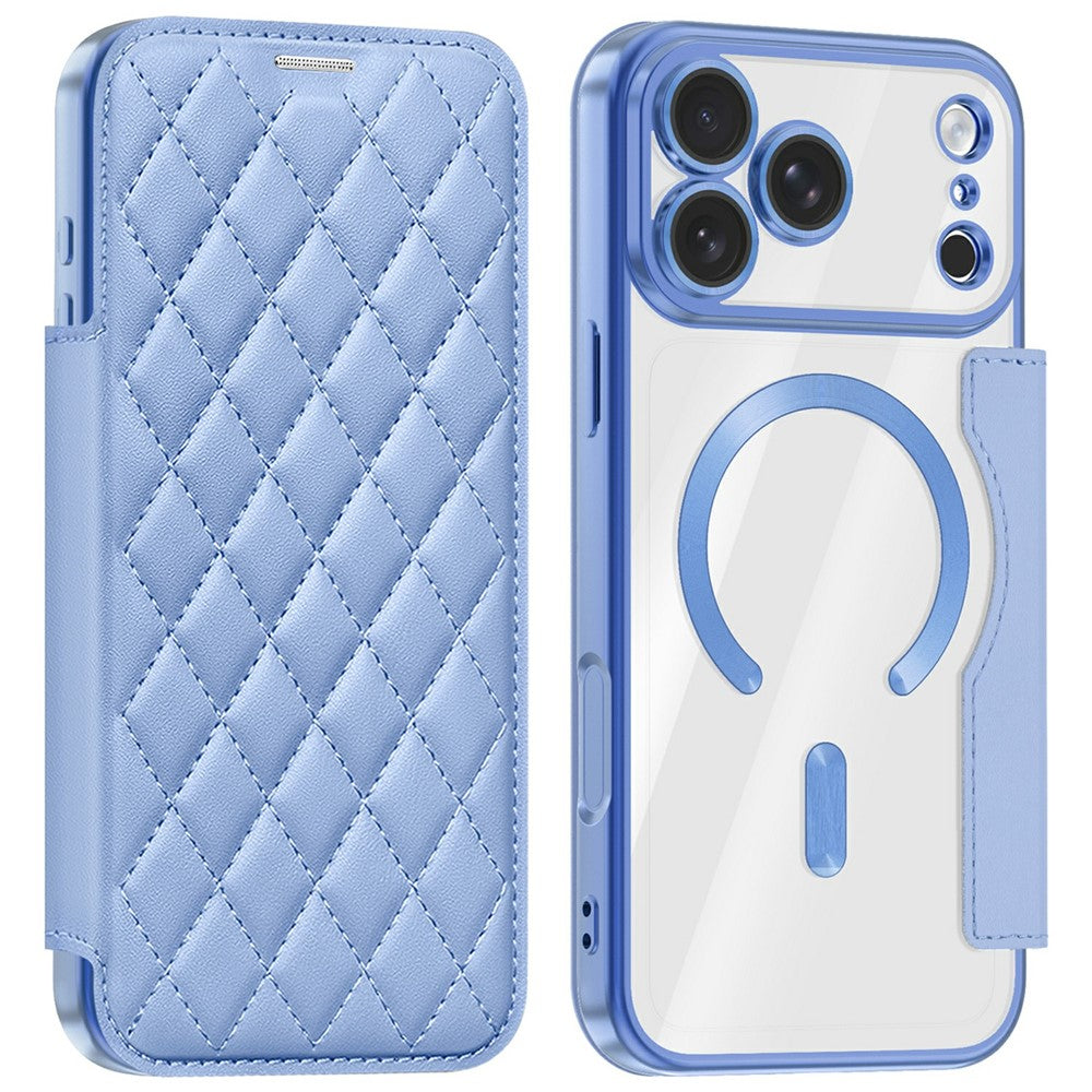 For iPhone 18 Pro Max Magnetic Case RFID Blocking Card Holder Rhombus PU Leather Phone Cover with Lens Film