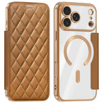 For iPhone 18 Pro Max Magnetic Case RFID Blocking Card Holder Rhombus PU Leather Phone Cover with Lens Film