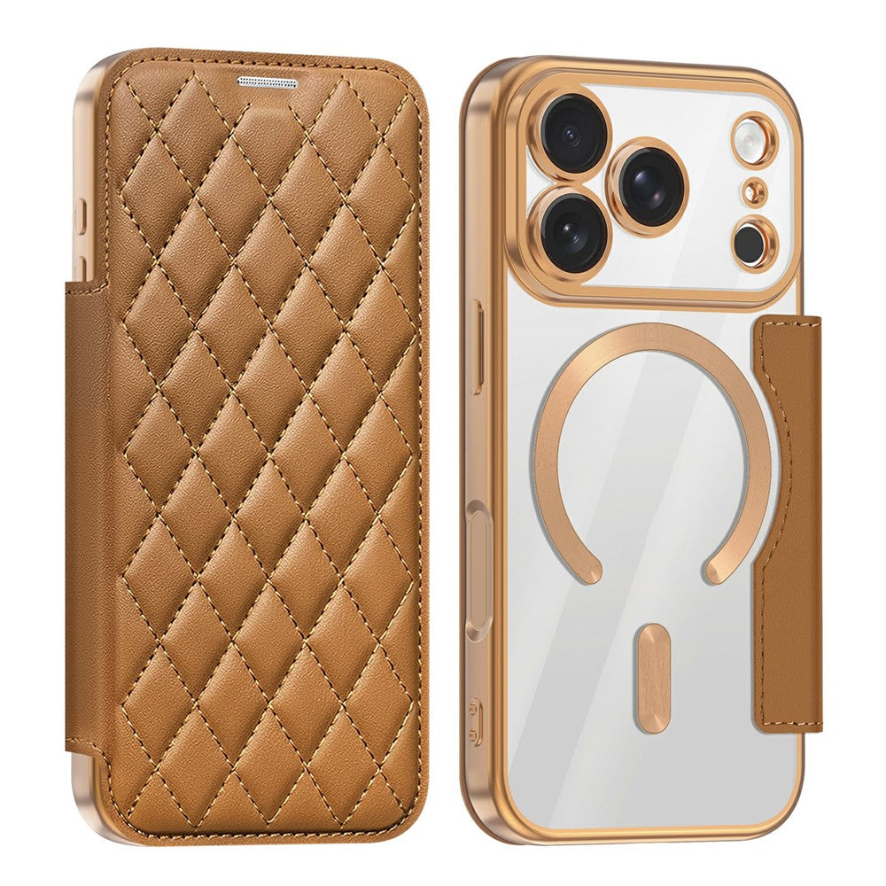 Til iPhone 18 Pro magnetisk cover RFID-blokerende kortholder rombe PU-læder telefoncover med linsefilm
