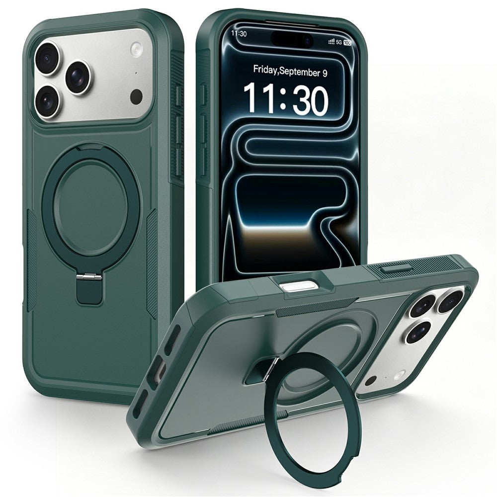 För iPhone 18 Pro / 17 Pro Fodral Magnetiskt Roterbart Stativ PC + TPU Skyddsfodral