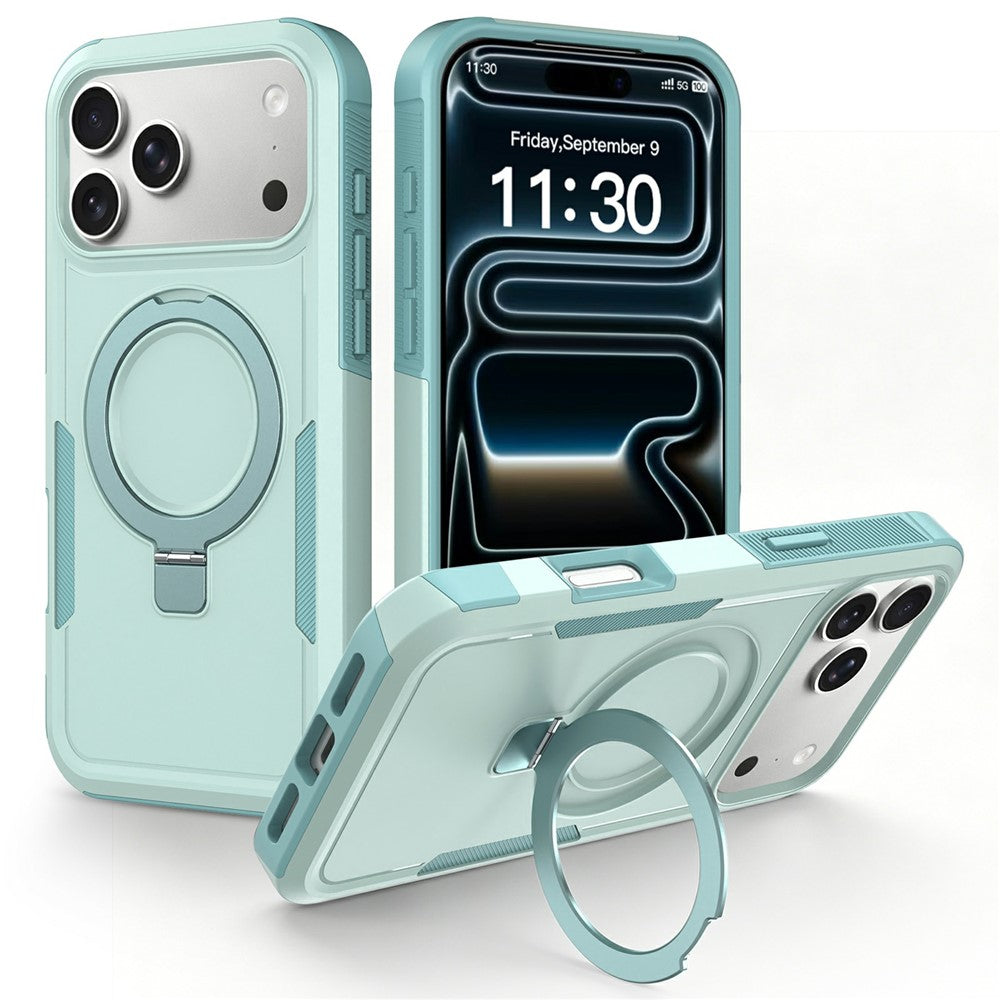 För iPhone 18 Pro / 17 Pro Fodral Magnetiskt Roterbart Stativ PC + TPU Skyddsfodral