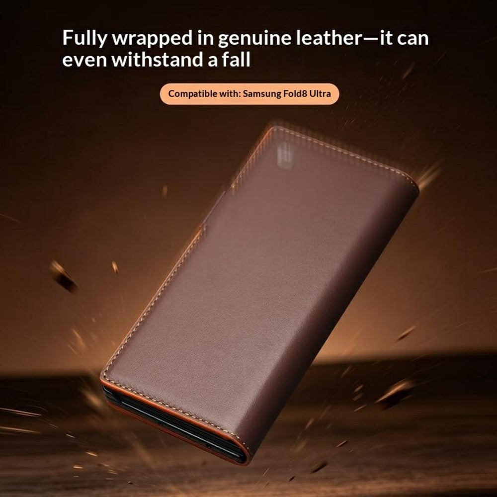 QIALINO For Samsung Galaxy Z Fold8 Ultra Case Flip Stand Genuine Cow Leather Phone Cover