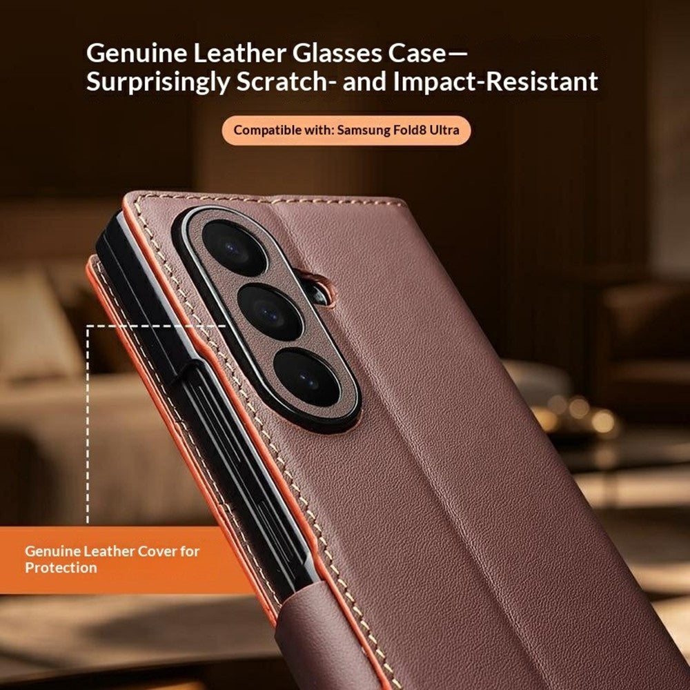QIALINO For Samsung Galaxy Z Fold8 Ultra Case Flip Stand Genuine Cow Leather Phone Cover