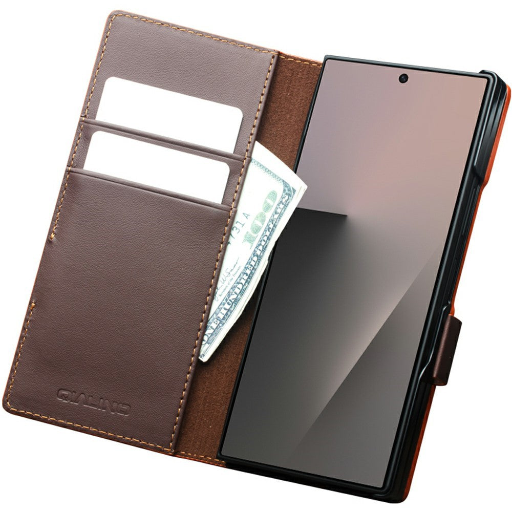 QIALINO For Samsung Galaxy Z Fold8 Ultra Case Flip Stand Genuine Cow Leather Phone Cover