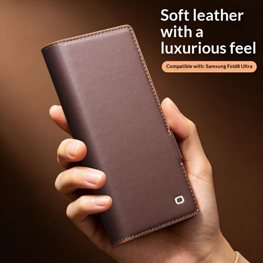 QIALINO For Samsung Galaxy Z Fold8 Ultra Case Flip Stand Genuine Cow Leather Phone Cover