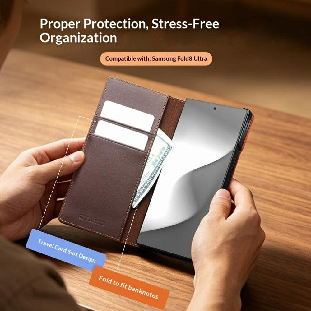 QIALINO For Samsung Galaxy Z Fold8 Ultra Case Flip Stand Genuine Cow Leather Phone Cover