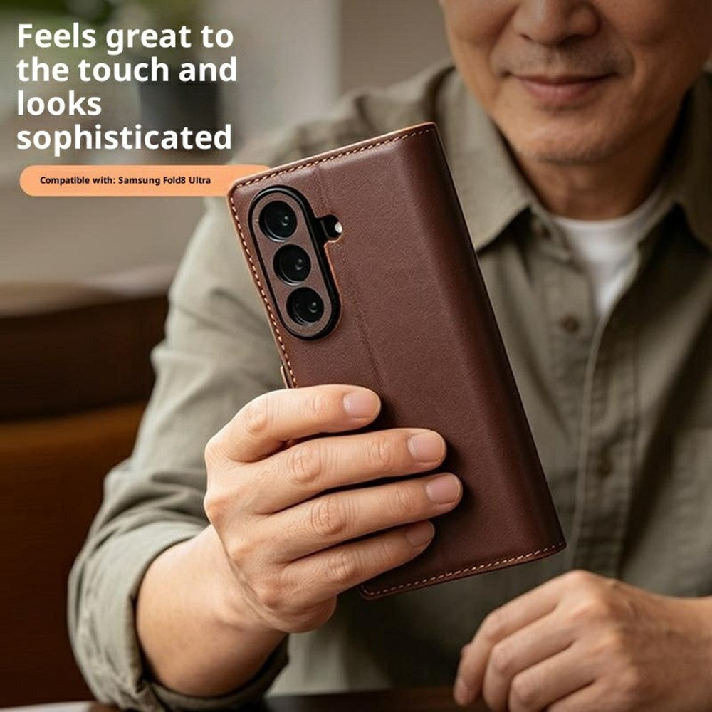 QIALINO For Samsung Galaxy Z Fold8 Ultra Case Flip Stand Genuine Cow Leather Phone Cover