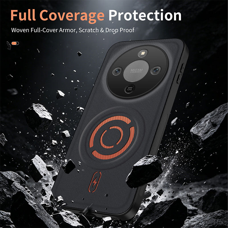 WANLONFENG for Honor X70 5G / Honor X9d 5G / Honor Magic8 Lite 5G KJB Series Magnetic Case Tech Fabric Texture PC+TPU Shockproof Phone Cover