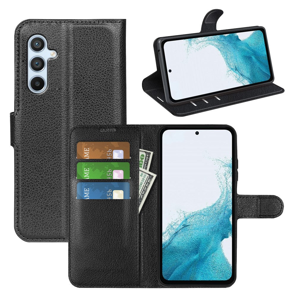 Samsung Galaxy A54 5G Litchitextur Anti-fall Mobilskal PU-läder + TPU Folio Flip Magnetiskt Spänne Stativ Plånboksskal