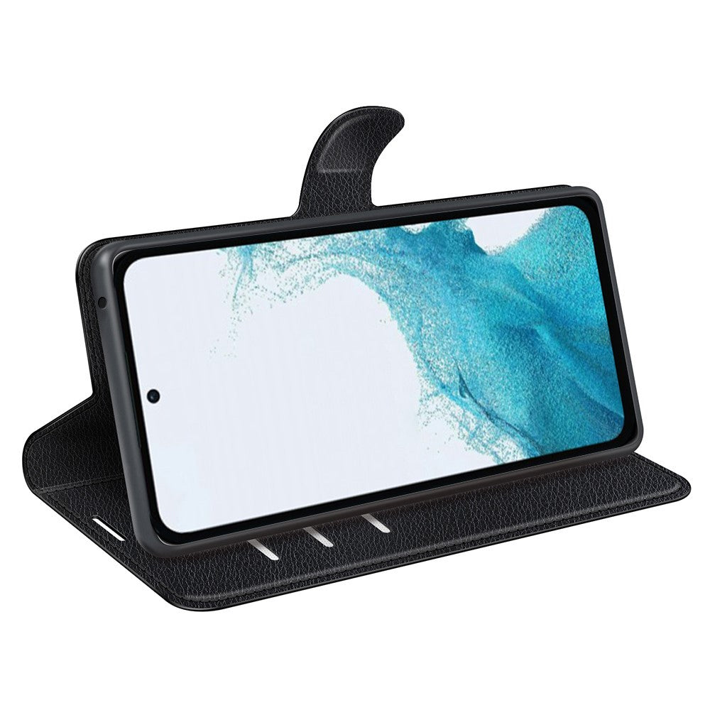 Samsung Galaxy A54 5G Litchitextur Anti-fall Mobilskal PU-läder + TPU Folio Flip Magnetiskt Spänne Stativ Plånboksskal