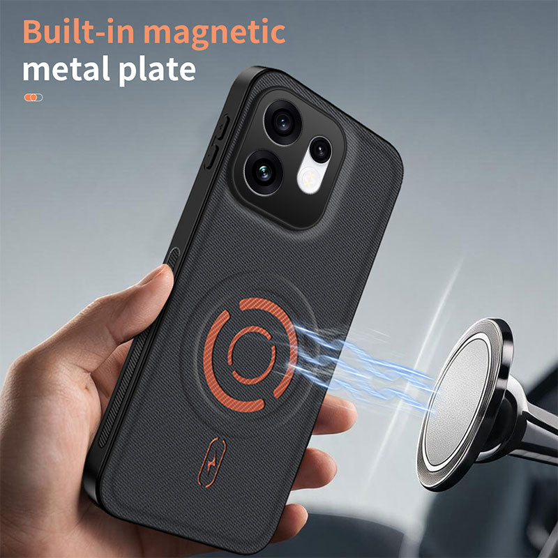WANLONFENG for Oppo Reno16 5G (Global) KJB Series Magnetic Case Tech Fabric Texture PC+TPU Shockproof Phone Cover