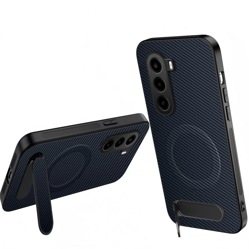 WANLONFENG til Realme P4x 5G / OnePlus Turbo 6X 5G QT Series Magnetisk Cover med Stander, Kulfiber Tekstur PC TPU Telefon Cover