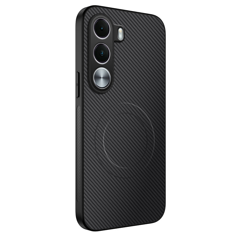 WANLONFENG til Realme C100x 4G / Realme C100i 4G TQ Series magnetisk etui kulfibertekstur PC TPU telefoncover