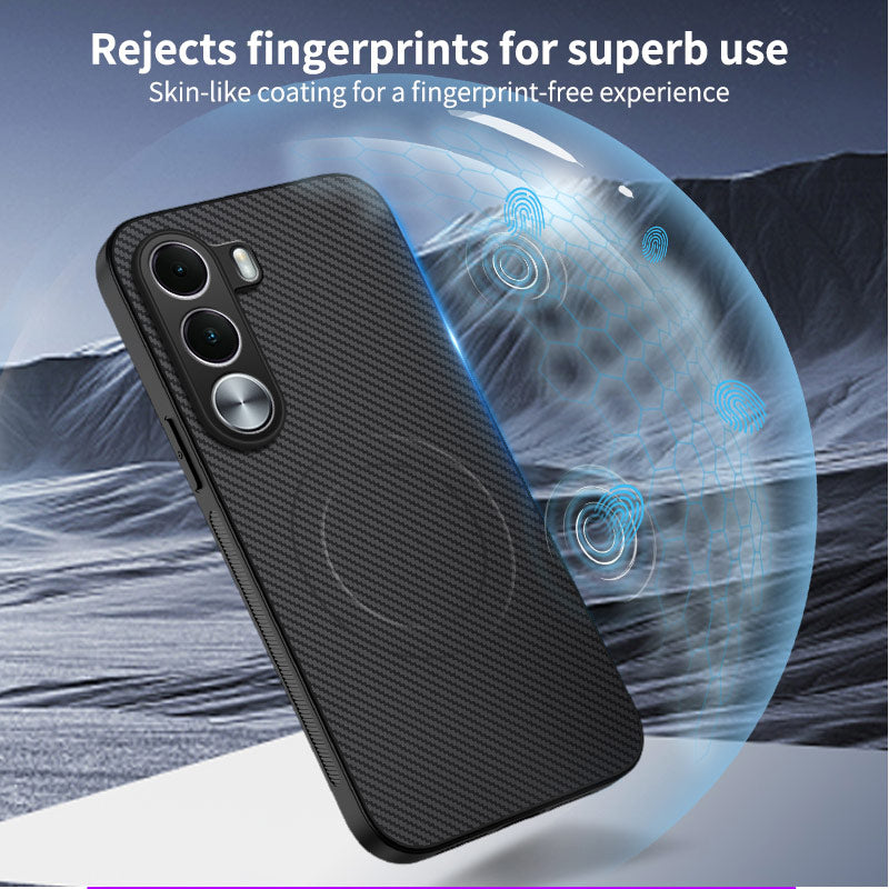 WANLONFENG til Realme C100x 4G / Realme C100i 4G TQ Series magnetisk etui kulfibertekstur PC TPU telefoncover