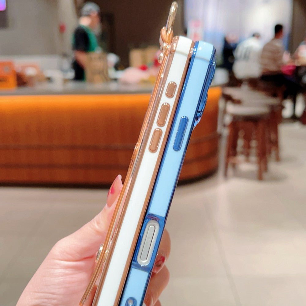 For iPhone 16 Pro Case Electroplated Heart Pattern TPU Phone Back Cover with Wristband Kickstand