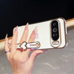 For Google Pixel 10 Pro XL Case Electroplated Heart Pattern TPU Phone Back Cover with Wristband Kickstand