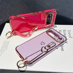 For Google Pixel 10 Pro XL Case Electroplated Heart Pattern TPU Phone Back Cover with Wristband Kickstand