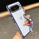 For Google Pixel 10 Pro XL Case Electroplated Heart Pattern TPU Phone Back Cover with Wristband Kickstand