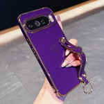 For Google Pixel 10 Pro XL Case Electroplated Heart Pattern TPU Phone Back Cover with Wristband Kickstand