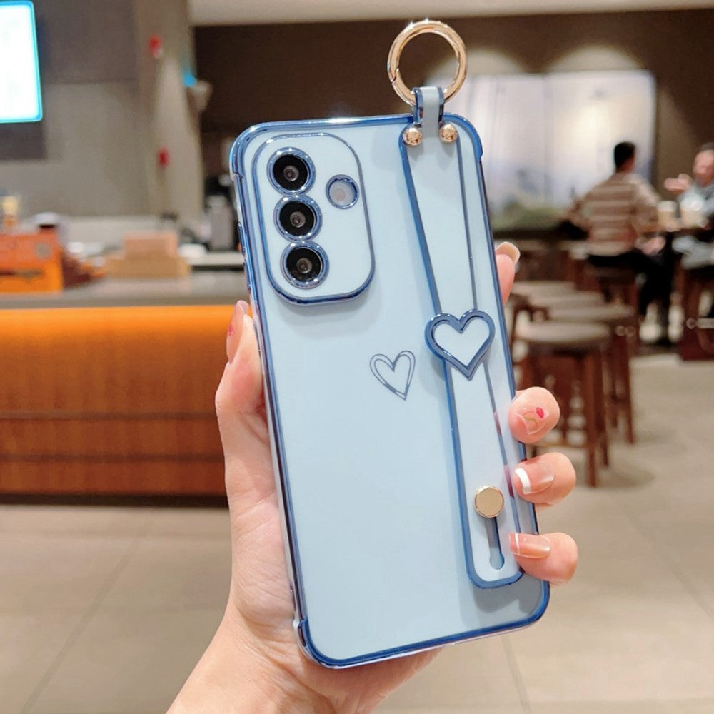 Til Samsung Galaxy A36 5G / A56 5G etui elektrobelagt hjerte mønster TPU telefonbagcover med håndledsrem/stativ