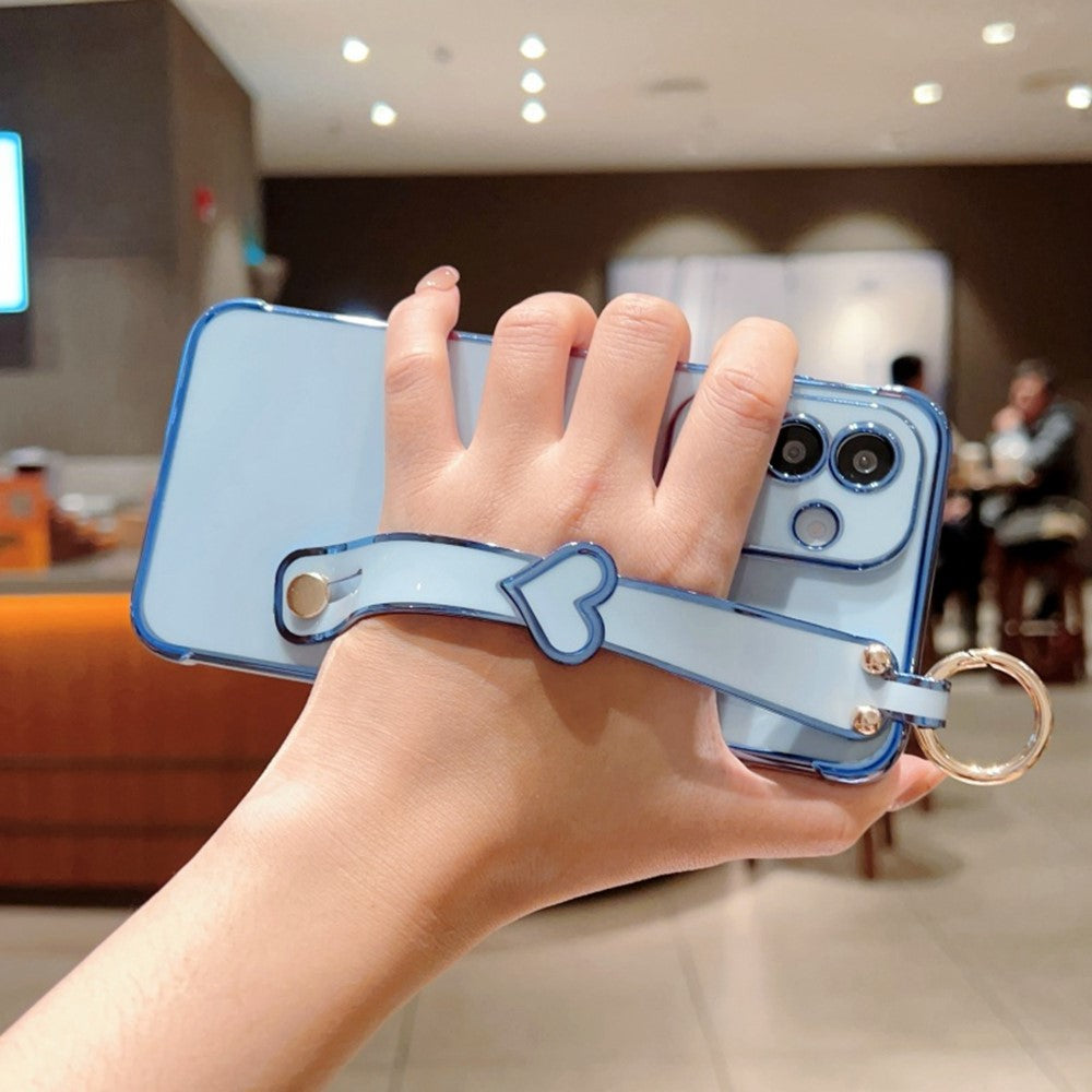 Til Samsung Galaxy A36 5G / A56 5G etui elektrobelagt hjerte mønster TPU telefonbagcover med håndledsrem/stativ
