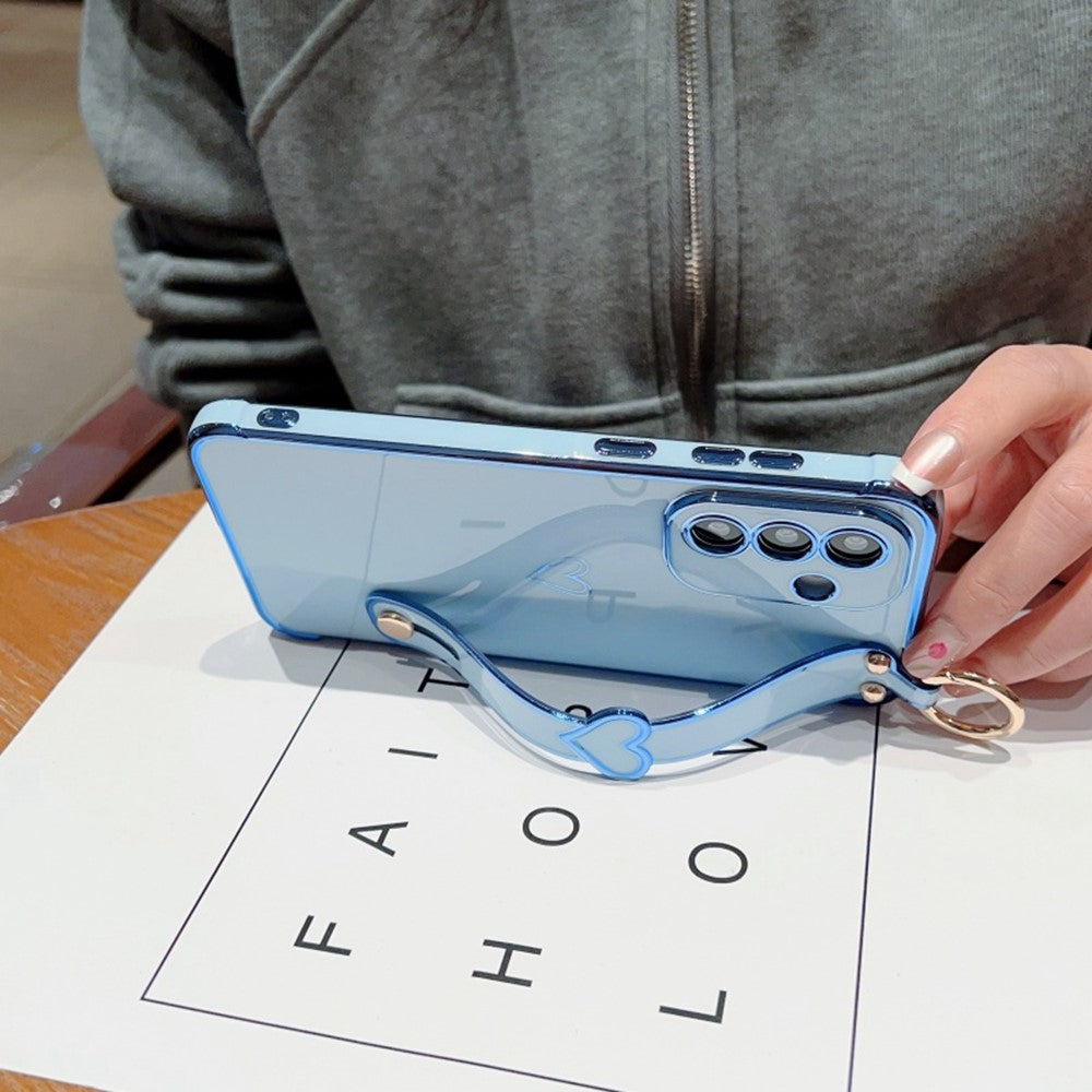 Til Samsung Galaxy A36 5G / A56 5G etui elektrobelagt hjerte mønster TPU telefonbagcover med håndledsrem/stativ