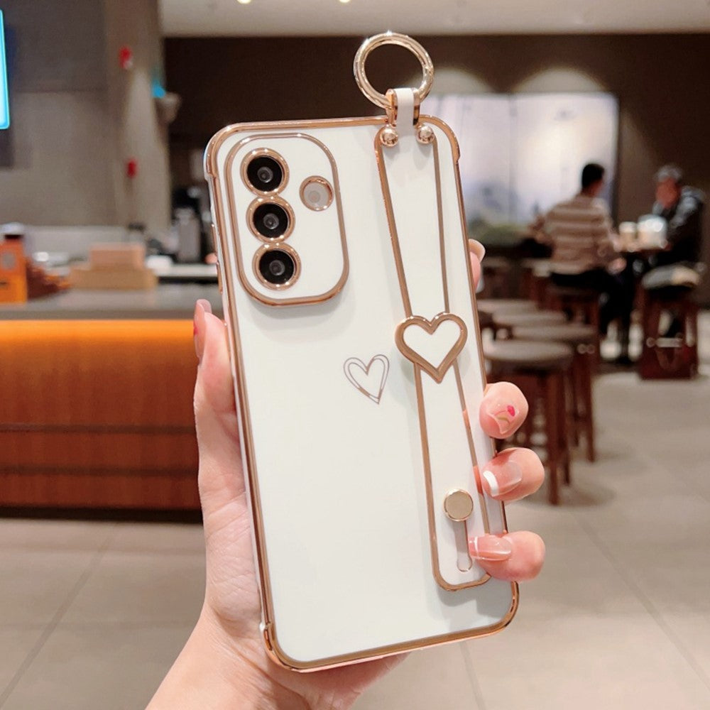 Til Samsung Galaxy A36 5G / A56 5G etui elektrobelagt hjerte mønster TPU telefonbagcover med håndledsrem/stativ