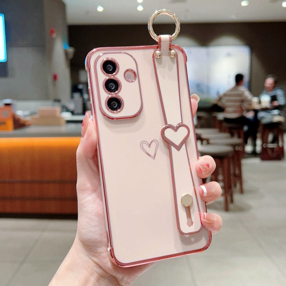 Til Samsung Galaxy A36 5G / A56 5G etui elektrobelagt hjerte mønster TPU telefonbagcover med håndledsrem/stativ