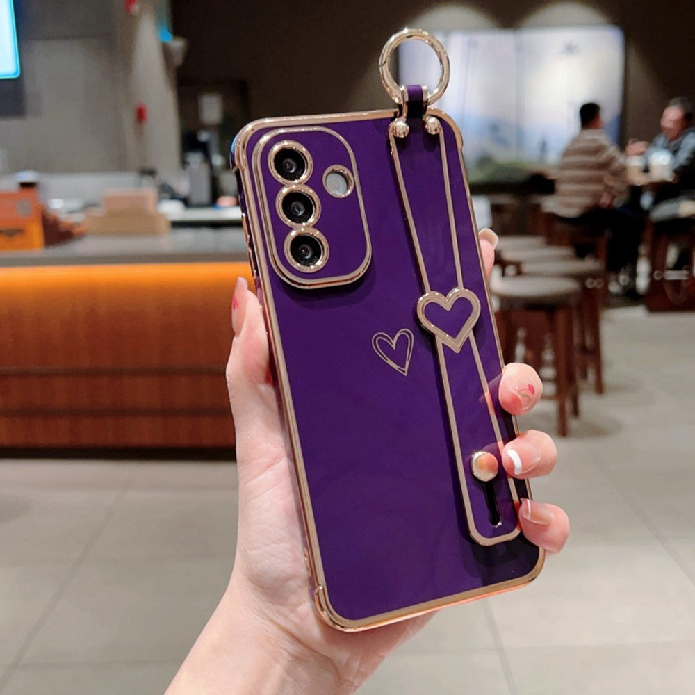 Til Samsung Galaxy A36 5G / A56 5G etui elektrobelagt hjerte mønster TPU telefonbagcover med håndledsrem/stativ