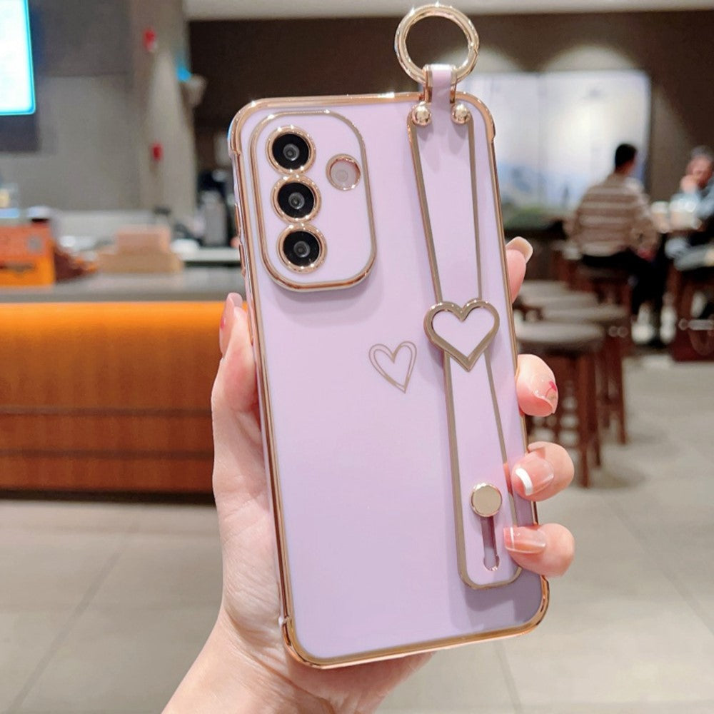 Til Samsung Galaxy A36 5G / A56 5G etui elektrobelagt hjerte mønster TPU telefonbagcover med håndledsrem/stativ