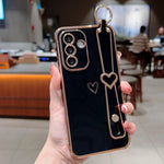 Til Samsung Galaxy A36 5G / A56 5G etui elektrobelagt hjerte mønster TPU telefonbagcover med håndledsrem/stativ