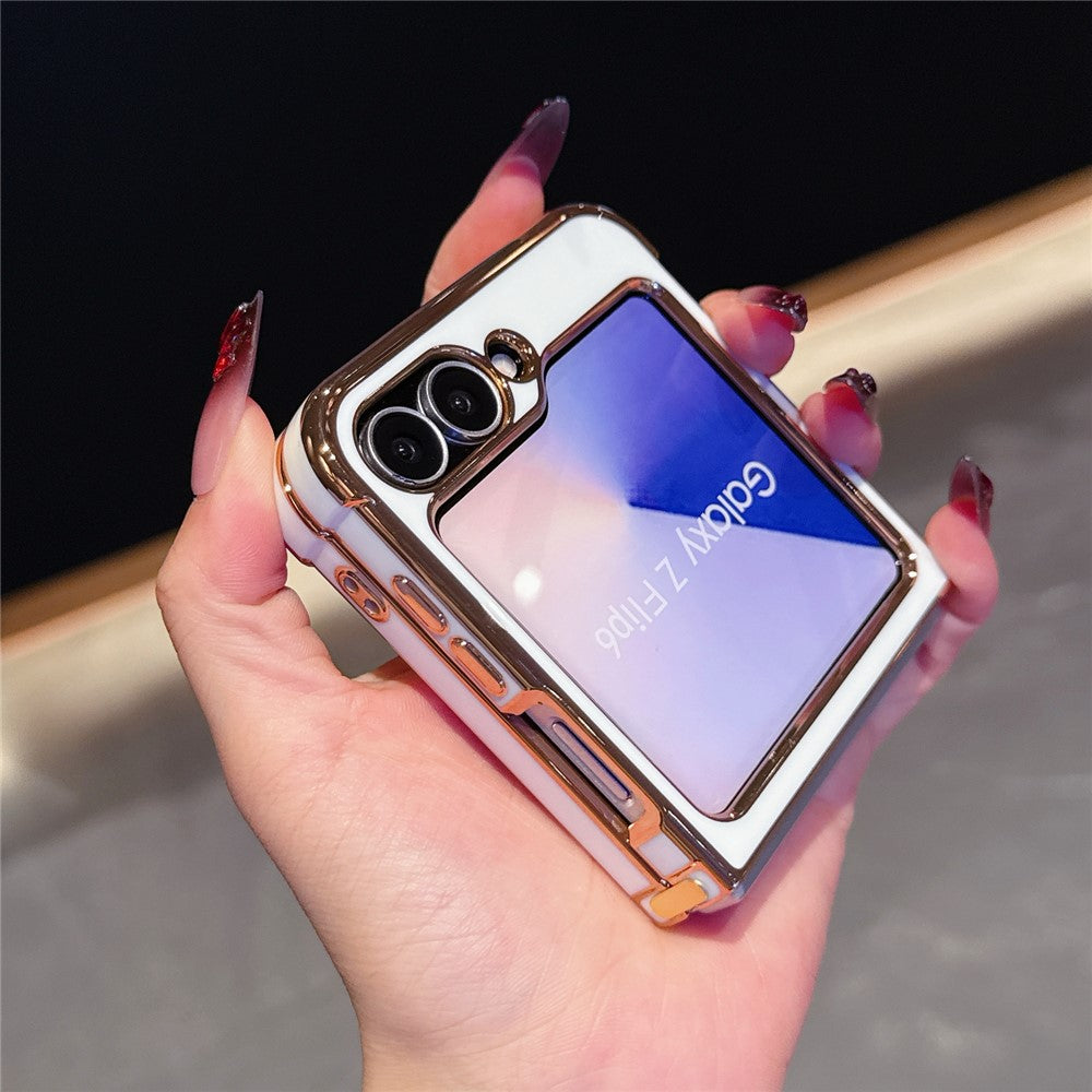 Samsung Galaxy Z Flip7 FE 5G / Z Flip6 5G-skal med kärleksfullt hjärtmönster TPU-mobilskal med galvaniserad kant
