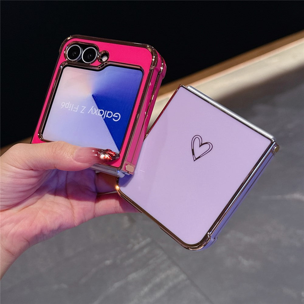 Samsung Galaxy Z Flip7 FE 5G / Z Flip6 5G-skal med kärleksfullt hjärtmönster TPU-mobilskal med galvaniserad kant