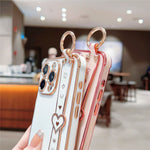 For iPhone 15 Pro Max Case Heart Wristband Kickstand Electroplated TPU Phone Cover