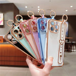 For iPhone 15 Pro Max Case Heart Wristband Kickstand Electroplated TPU Phone Cover