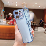 For iPhone 15 Pro Max Case Heart Wristband Kickstand Electroplated TPU Phone Cover