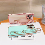For iPhone 15 Pro Max Case Heart Wristband Kickstand Electroplated TPU Phone Cover