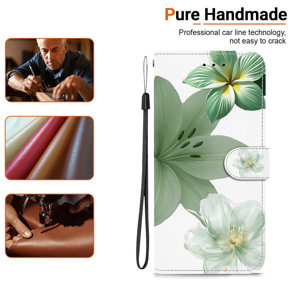 For iPhone 17th / 16th Case Pattern Printing PU Leather Wallet Flip Stand Phone Cover with Wrist Strap