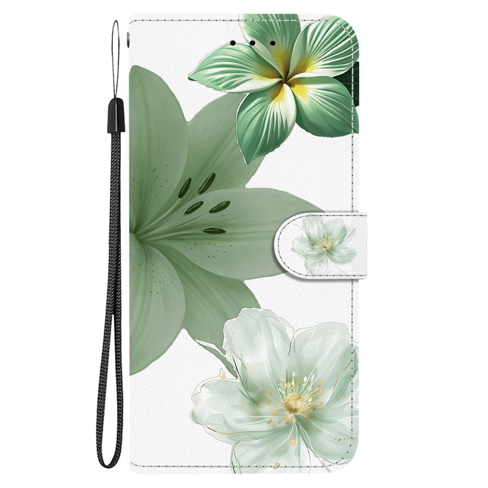 For iPhone 17th / 16th Case Pattern Printing PU Leather Wallet Flip Stand Phone Cover with Wrist Strap