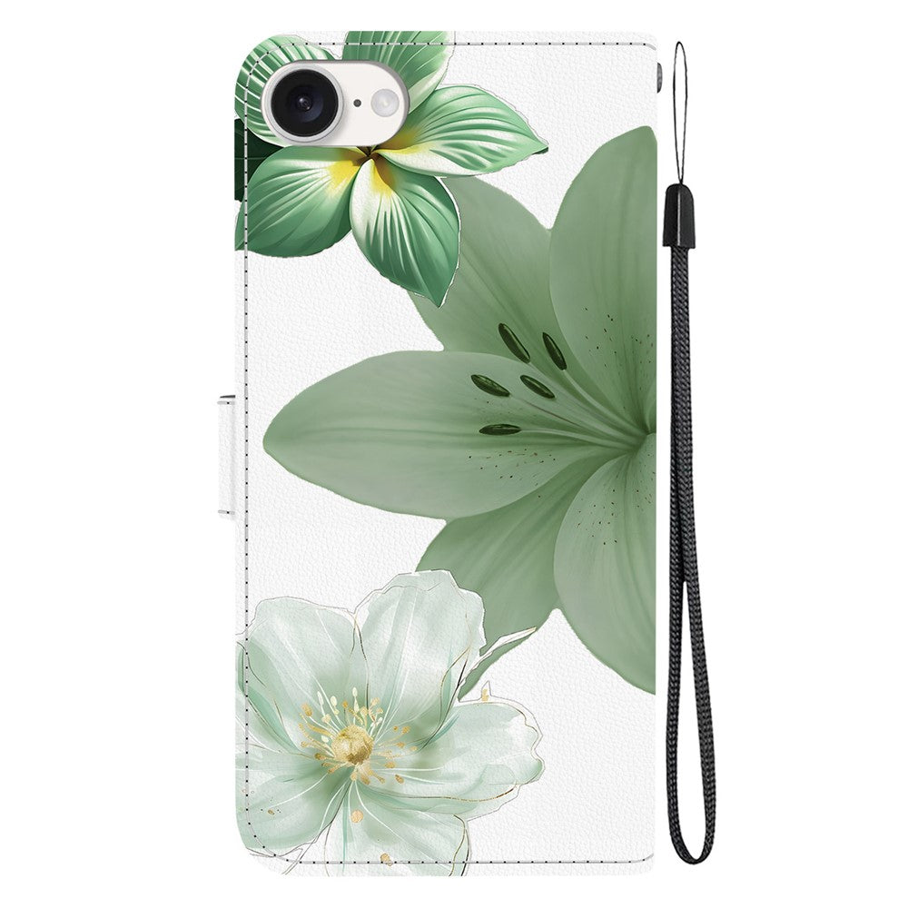 For iPhone 17th / 16th Case Pattern Printing PU Leather Wallet Flip Stand Phone Cover with Wrist Strap