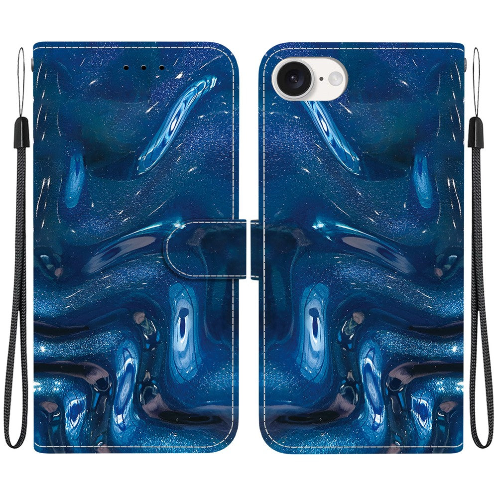 For iPhone 17th / 16th Case Pattern Printing PU Leather Wallet Flip Stand Phone Cover with Wrist Strap