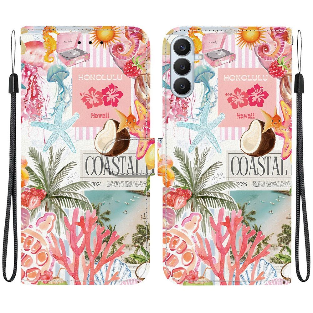 For Samsung Galaxy S26+ Case Pattern Printing PU Leather Wallet Flip Stand Phone Cover with Wrist Strap