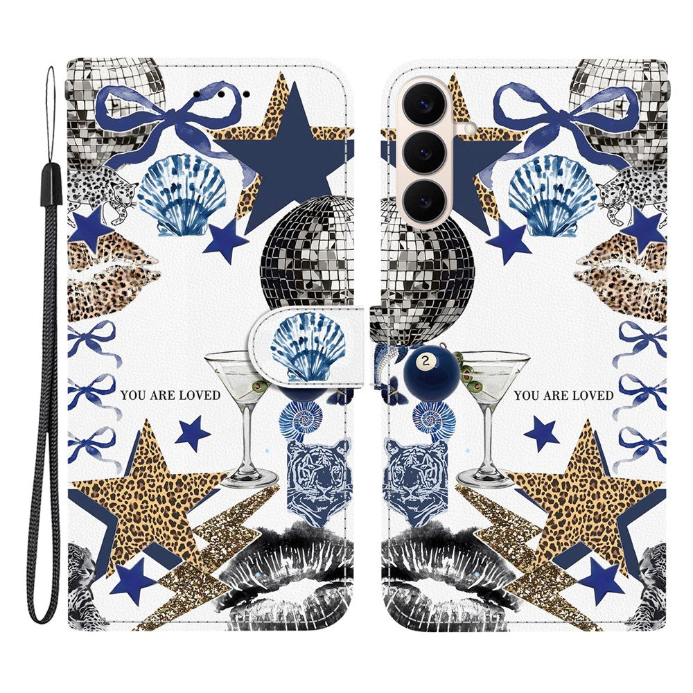 For Samsung Galaxy S26 FE Case Pattern Printing PU Leather Wallet Flip Stand Phone Cover with Wrist Strap