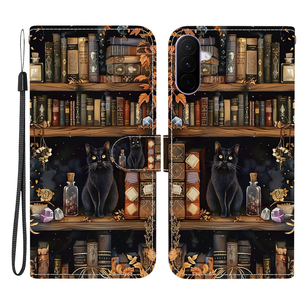 For Samsung Galaxy A27 5G Case Pattern Printing PU Leather Wallet Flip Stand Phone Cover with Wrist Strap