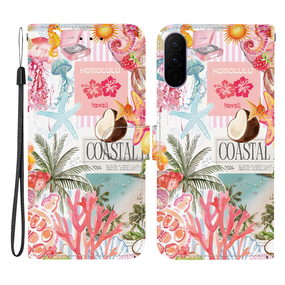 For Samsung Galaxy A27 5G Case Pattern Printing PU Leather Wallet Flip Stand Phone Cover with Wrist Strap