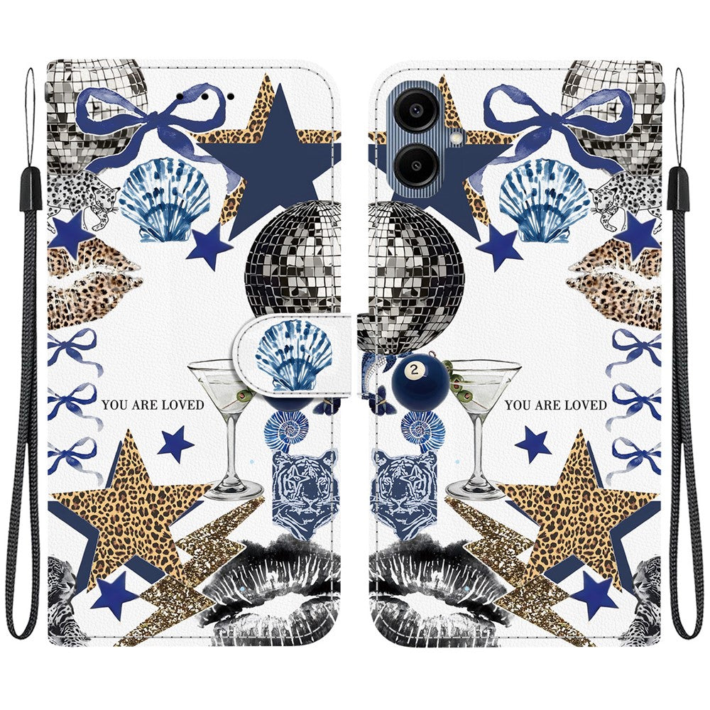 For Samsung Galaxy A08 4G / A07 4G Case Pattern Printing PU Leather Wallet Flip Stand Phone Cover with Wrist Strap