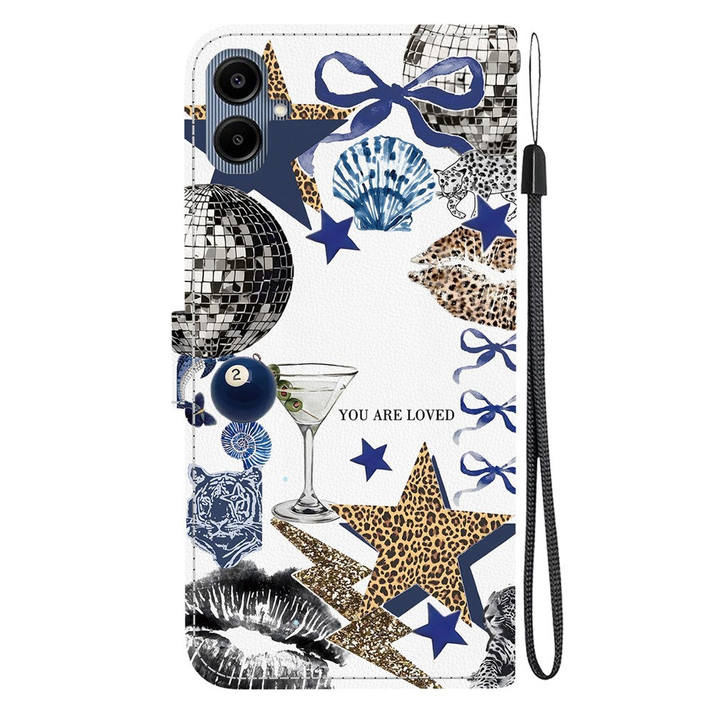 For Samsung Galaxy A08 4G / A07 4G Case Pattern Printing PU Leather Wallet Flip Stand Phone Cover with Wrist Strap