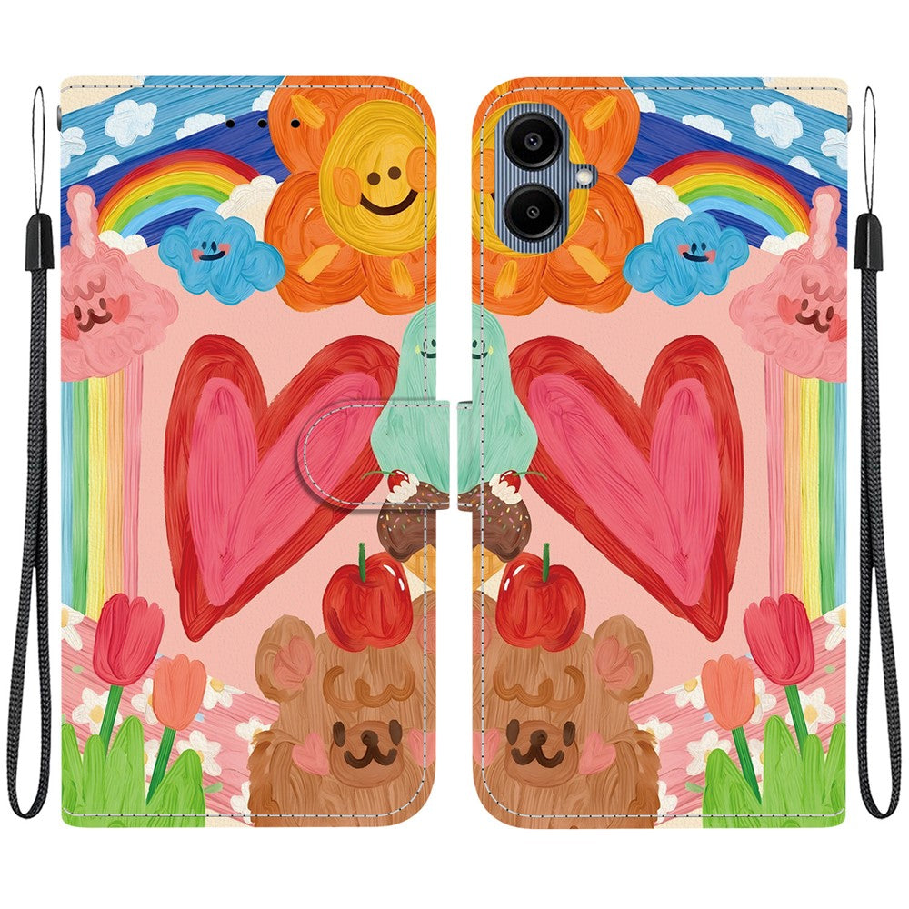 For Samsung Galaxy A08 4G / A07 4G Case Pattern Printing PU Leather Wallet Flip Stand Phone Cover with Wrist Strap