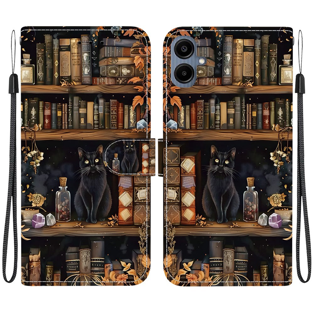 For Samsung Galaxy A08 4G / A07 4G Case Pattern Printing PU Leather Wallet Flip Stand Phone Cover with Wrist Strap