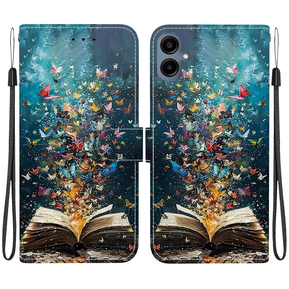 For Samsung Galaxy A08 4G / A07 4G Case Pattern Printing PU Leather Wallet Flip Stand Phone Cover with Wrist Strap